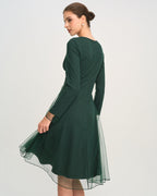 Green Knit Mesh Midi Dress with Round Neck