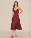 Wine Red A-Line Midi Dress with Slip Design