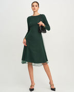 Green Knit Mesh Midi Dress with Round Neck