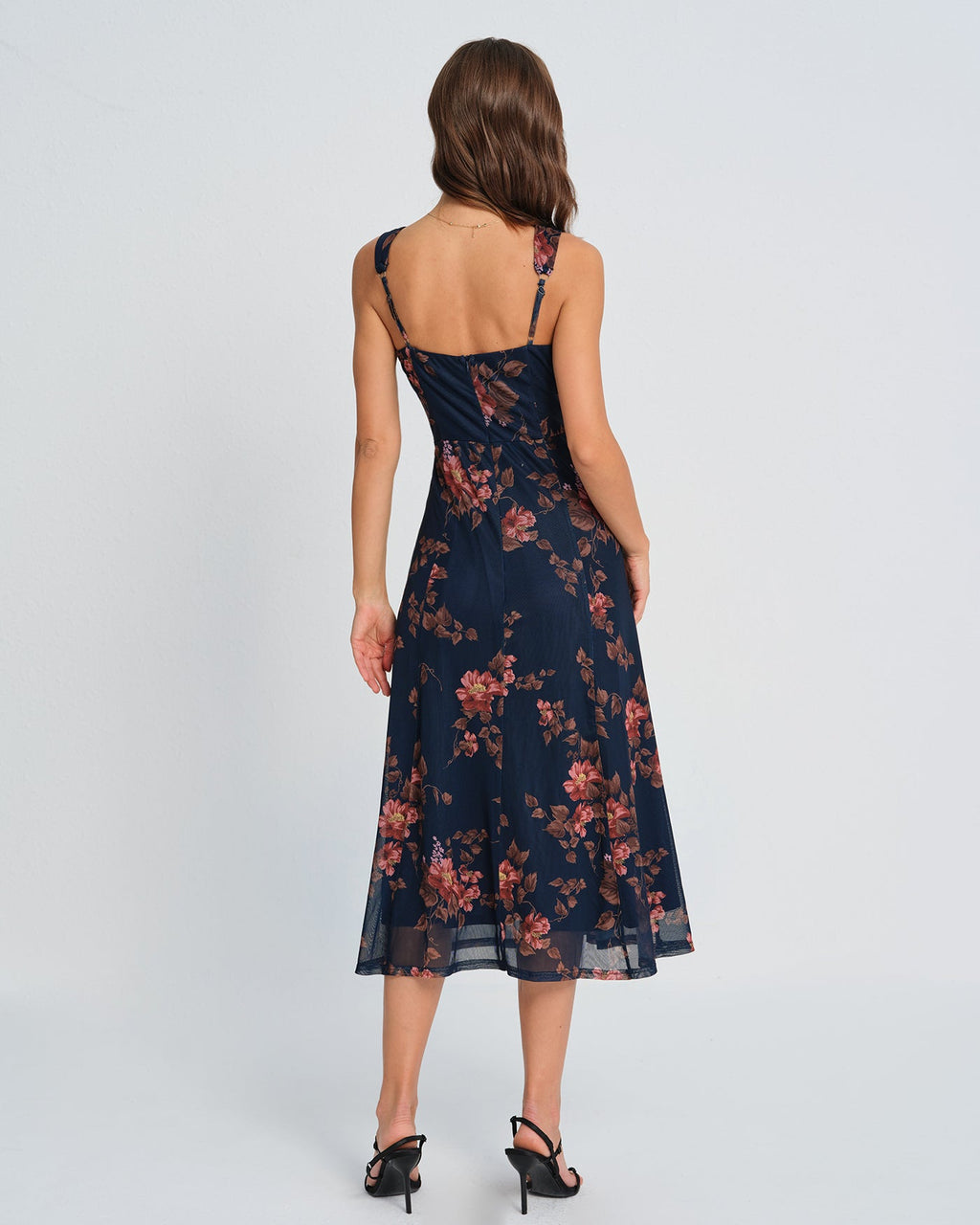 Floral Print Blue Midi Slip Dress