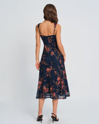 Floral Print Blue Midi Slip Dress