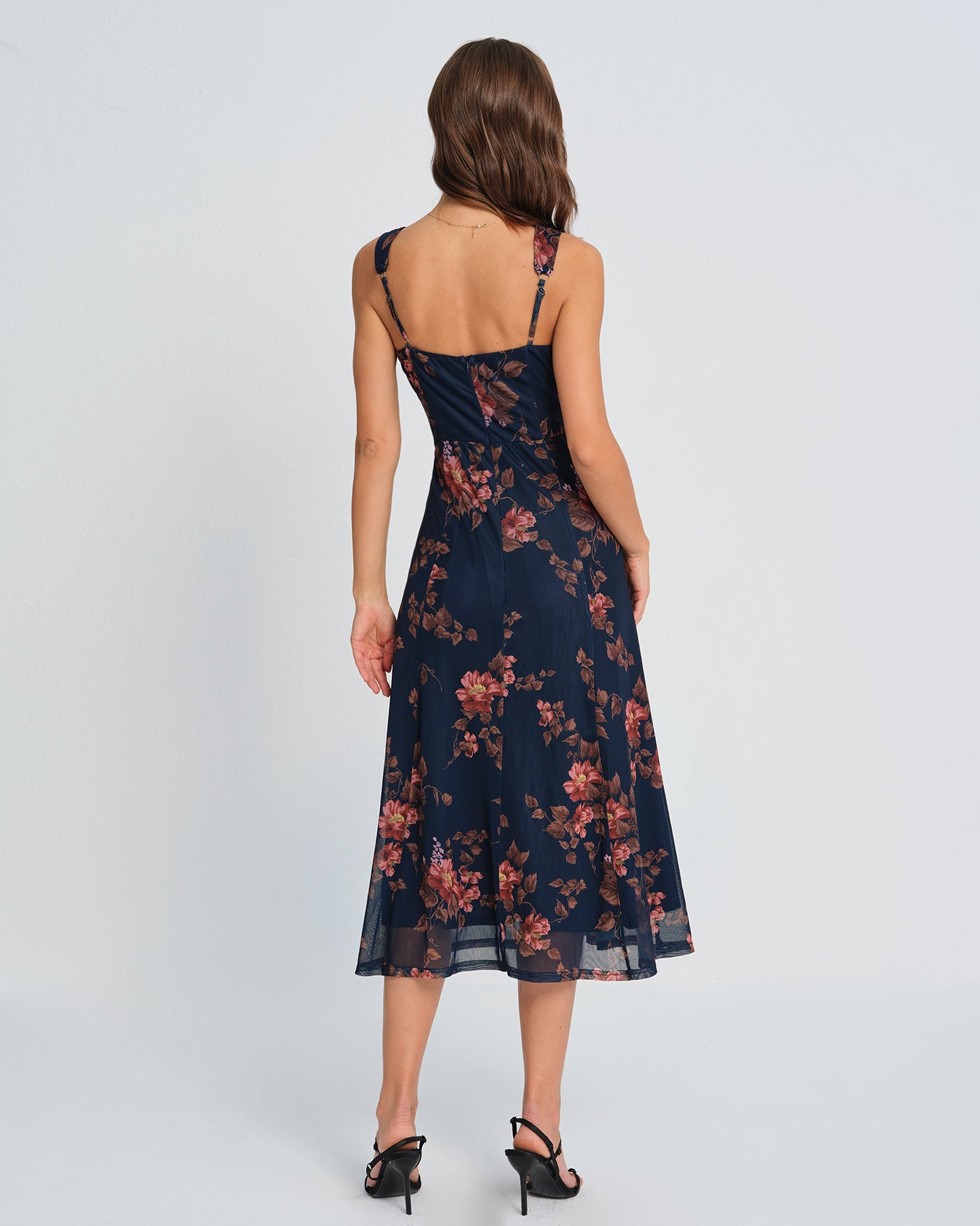 Floral Print Blue Midi Slip Dress
