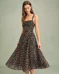 Floral Print Black Midi Dress with Zipper Detail