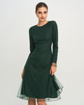 Green Knit Mesh Midi Dress with Round Neck
