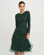 Green Knit Mesh Midi Dress with Round Neck
