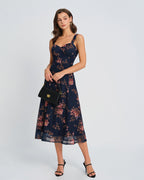 Floral Print Blue Midi Slip Dress