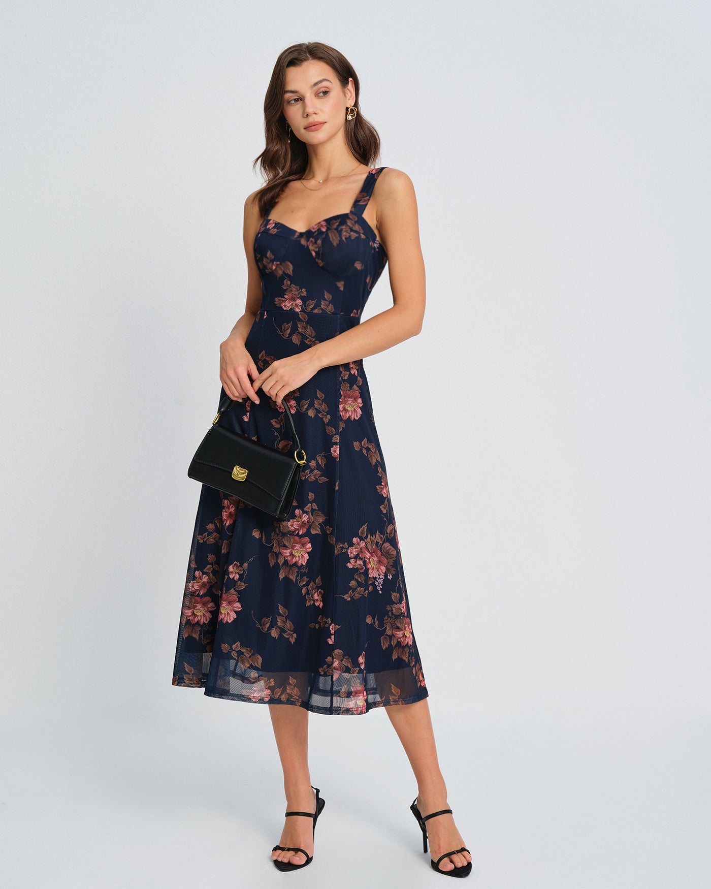 Floral Print Blue Midi Slip Dress