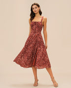 Wine Red Floral Midi Dress with Slip Design