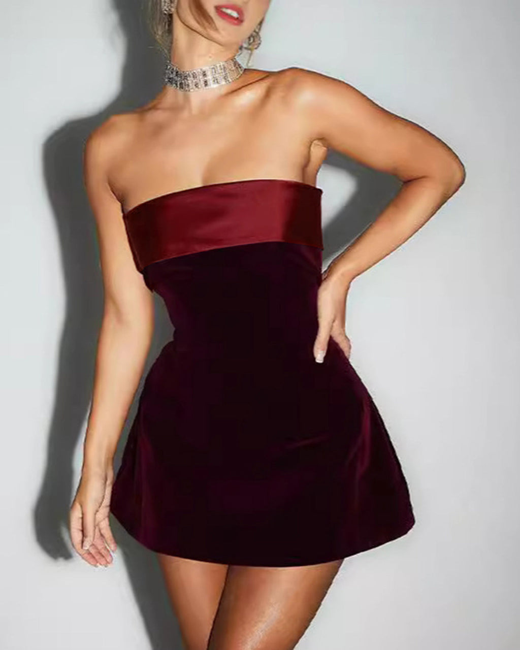 Wine Red Strapless A-Line Mini Gown