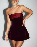 Wine Red Strapless A-Line Mini Gown