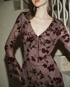 Floral Mini Dress with V-Neck in Purple