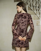 Floral Mini Dress with V-Neck in Purple