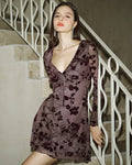 Floral Mini Dress with V-Neck in Purple