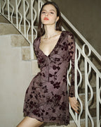 Floral Mini Dress with V-Neck in Purple