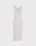 White Crochet Drawstring Swim Cover-Up