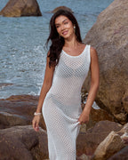 White Crochet Drawstring Swim Cover-Up