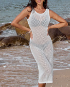 White Crochet Drawstring Swim Cover-Up