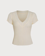 V-Neck Tee in Apricot Texture