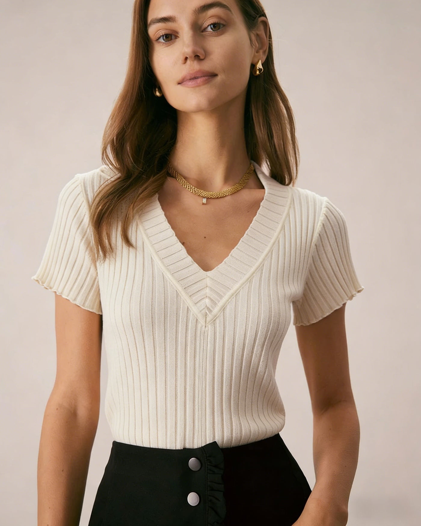 V-Neck Tee in Apricot Texture