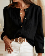 Black Knit Cardigan with Round Neck