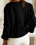 Black Knit Cardigan with Round Neck