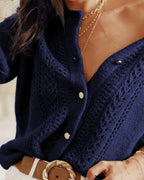 Blue Knit Cardigan with Single Breasted Design