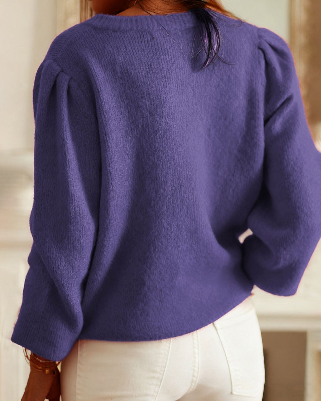 Purple Single-Breasted Knit Cardigan for Winter
