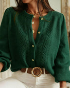 Emerald Knit Cardigan with Round Neck