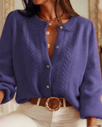 Purple Single-Breasted Knit Cardigan for Winter