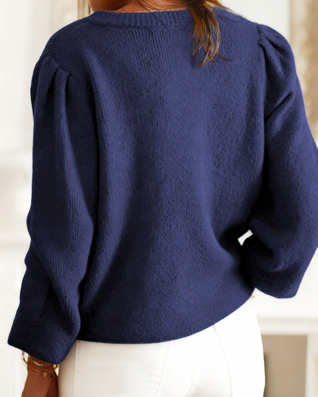 Blue Knit Cardigan with Single Breasted Design