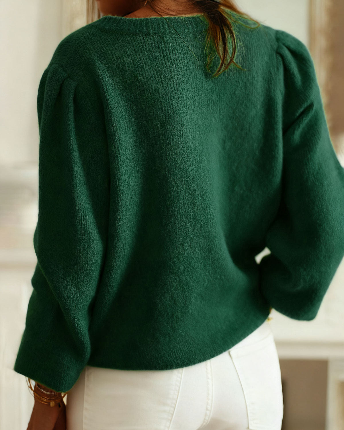 Emerald Knit Cardigan with Round Neck