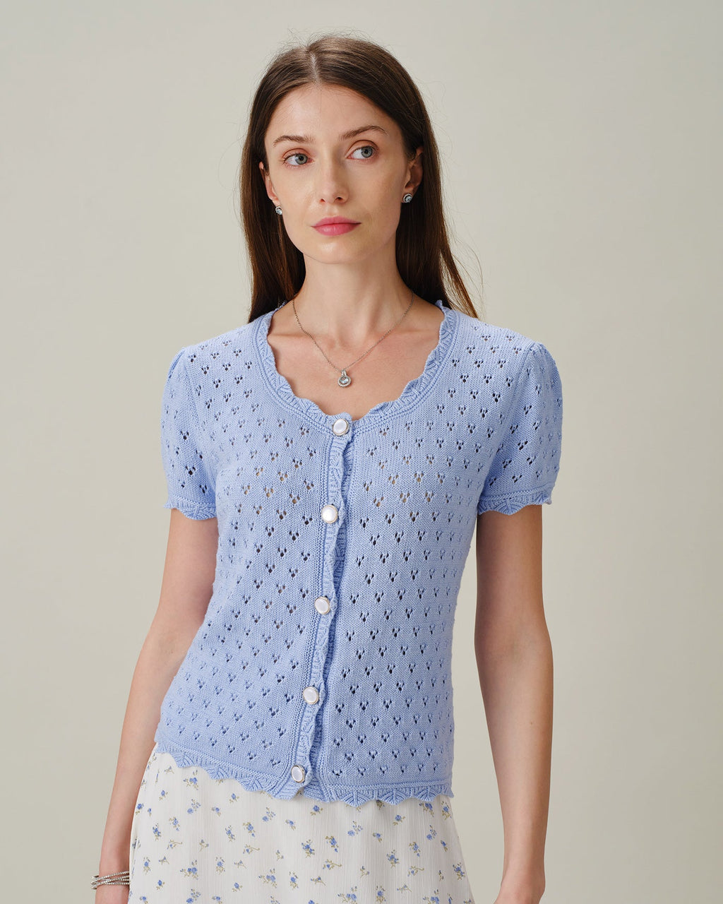 Textured Blue Knit Cardigan with Buttons