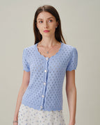 Textured Blue Knit Cardigan with Buttons