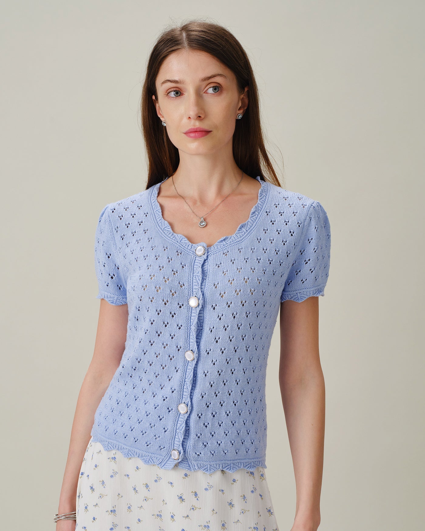 Textured Blue Knit Cardigan with Buttons