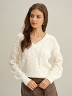 V-Neck Sweater in Beige