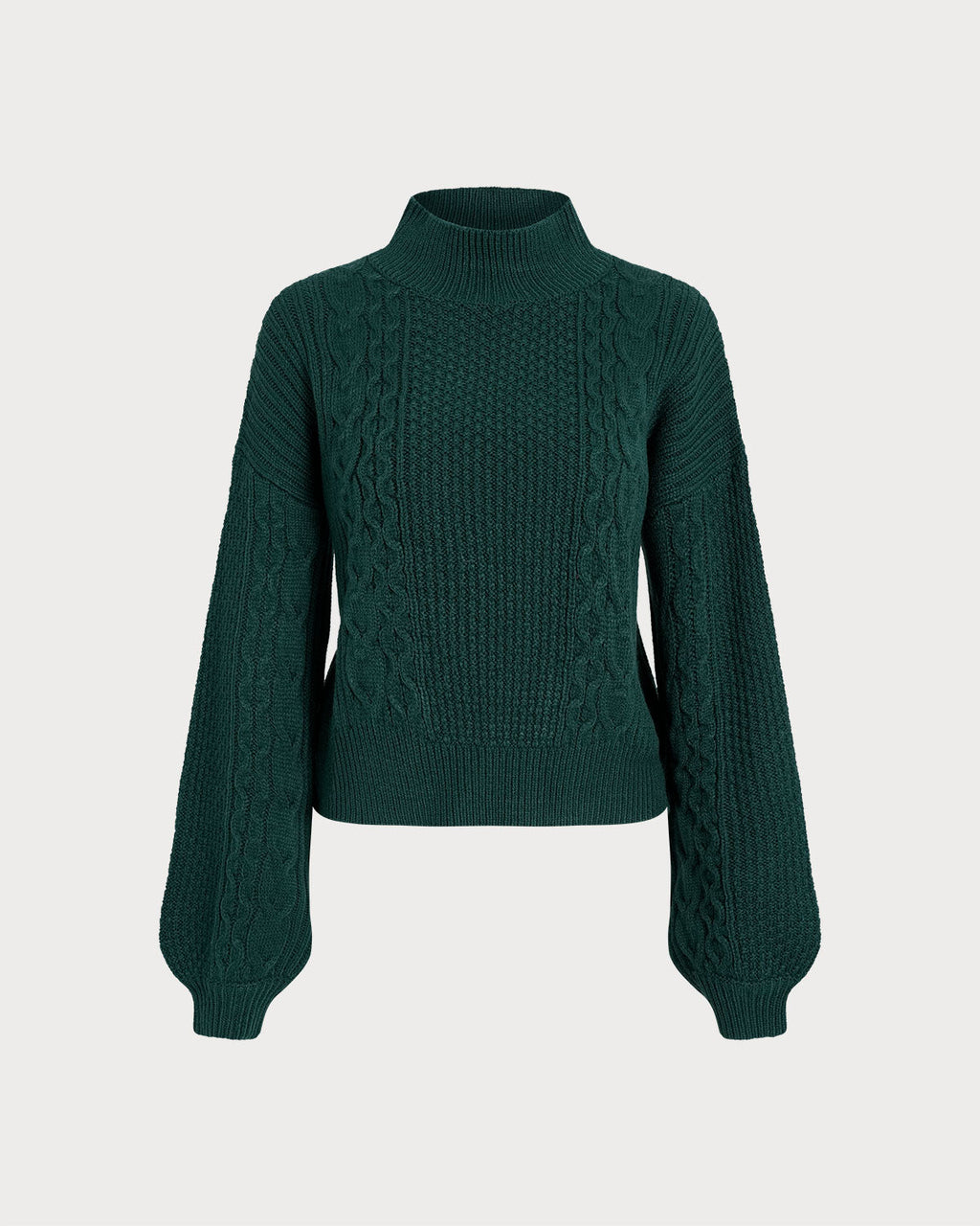 Emerald Mock Neck Sweater with Lantern Sleeves
