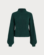 Emerald Mock Neck Sweater with Lantern Sleeves