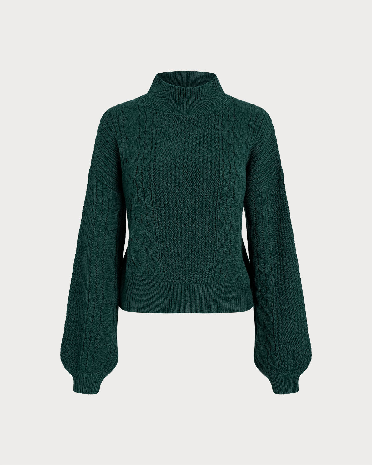 Emerald Mock Neck Sweater with Lantern Sleeves
