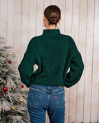 Emerald Mock Neck Sweater with Lantern Sleeves