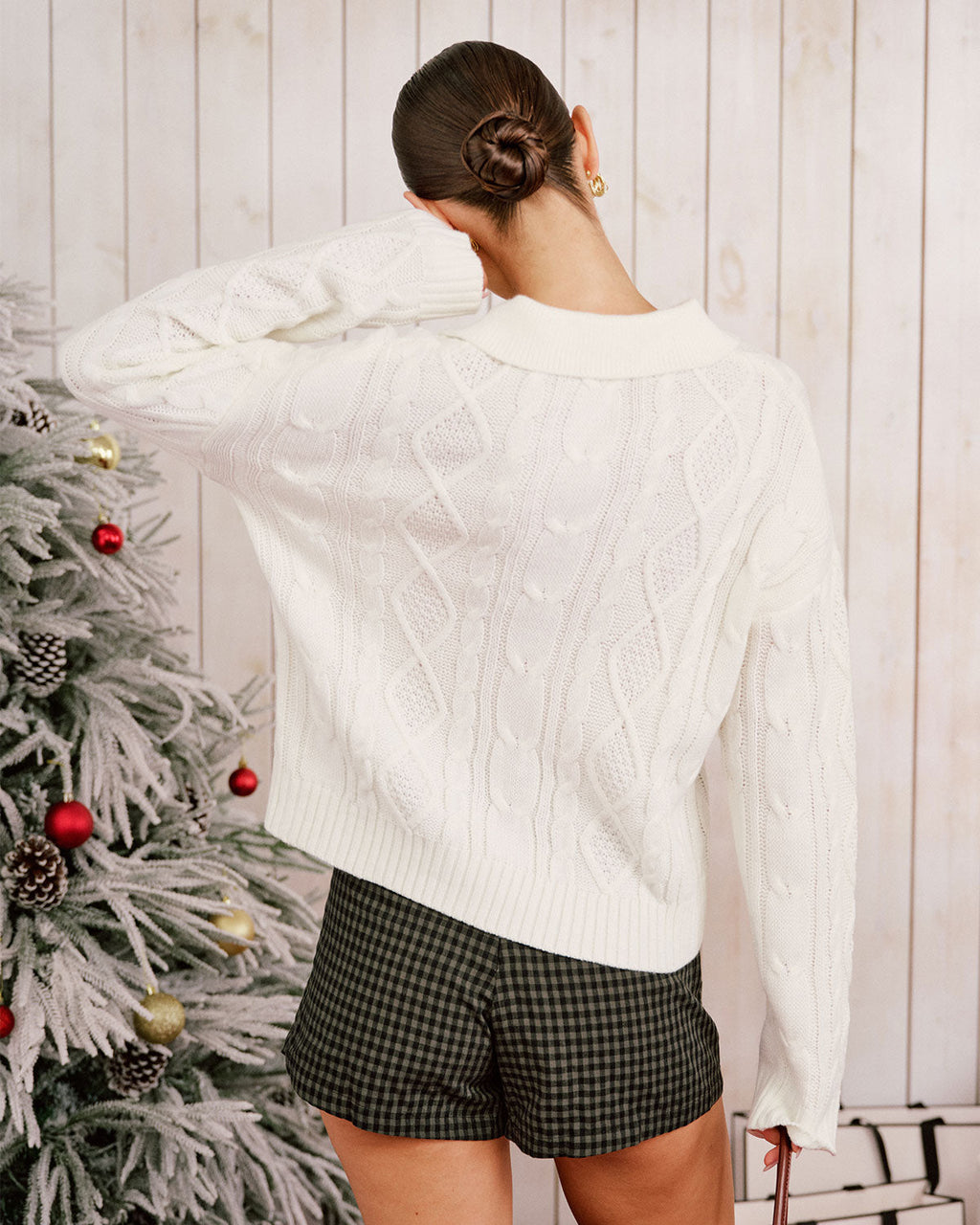 Beige Button-Up Sweater with Drop Shoulders