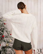 Beige Button-Up Sweater with Drop Shoulders