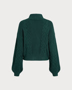 Emerald Mock Neck Sweater with Lantern Sleeves