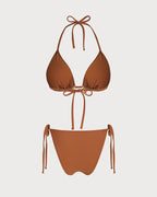 Brown Crochet Triangle Bikini Set with Halter Neck