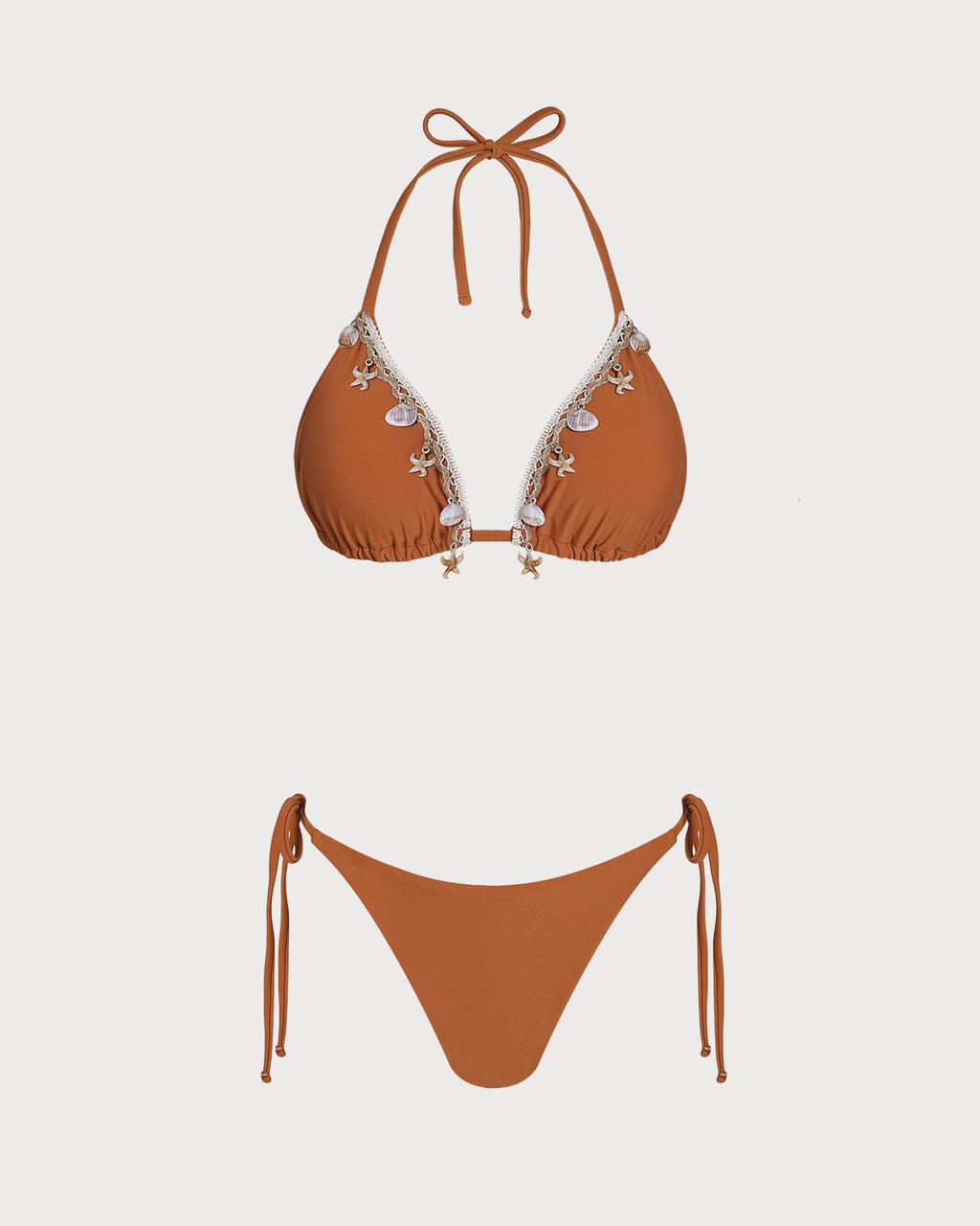 Brown Crochet Triangle Bikini Set with Halter Neck