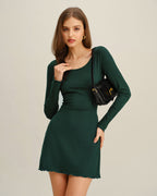 Green Slim Fit Round Neck Mini Dress