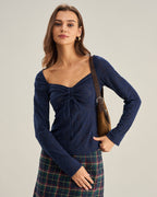 Navy Lace Sweetheart Neck T-Shirt