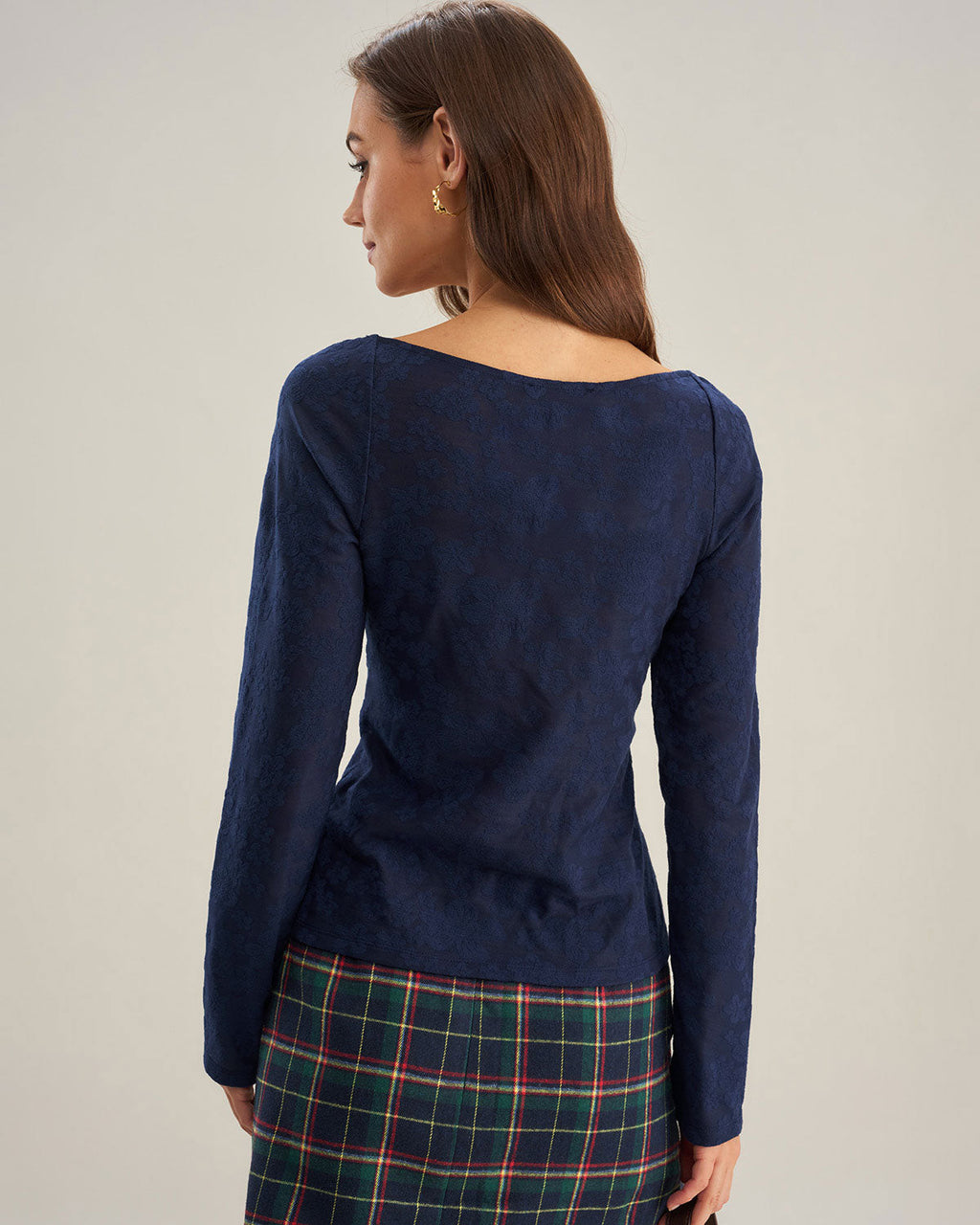 Navy Lace Sweetheart Neck T-Shirt