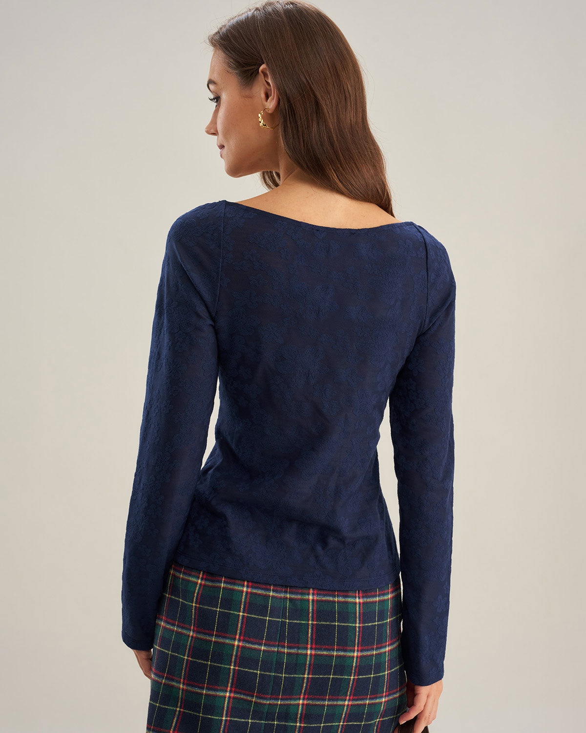 Navy Lace Sweetheart Neck T-Shirt