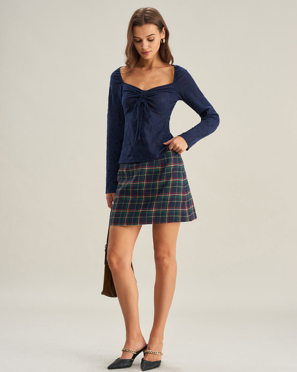 Navy Lace Sweetheart Neck T-Shirt