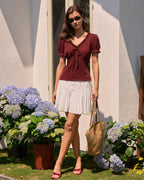 Textured V-Neck Tee in Wine Red